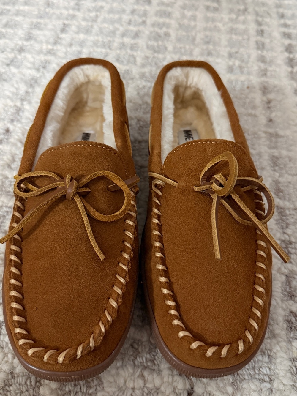 Minnetonka Brown Suede Pile-Lined Moccasin Slippers - Picture 2 of 3